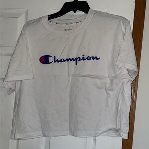 Champion White Crop Top with Blue Logo